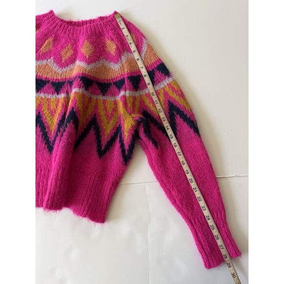 A New Day Fuzzy Crewneck Sweater Women M Pink Fair Isle Cozy Soft Cabincore - Picture 6 of 8